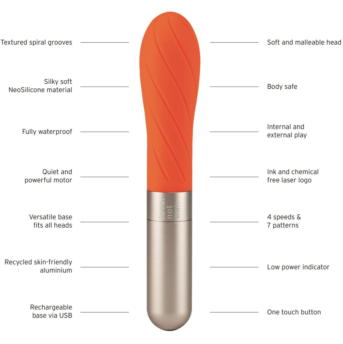Wand design vibrator head in orange silicone by love not war NZ