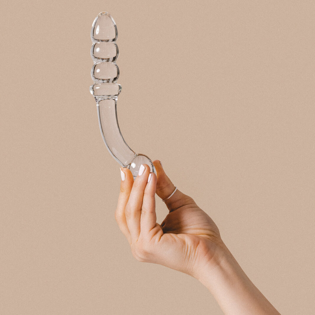 beaded curved glass dildo
